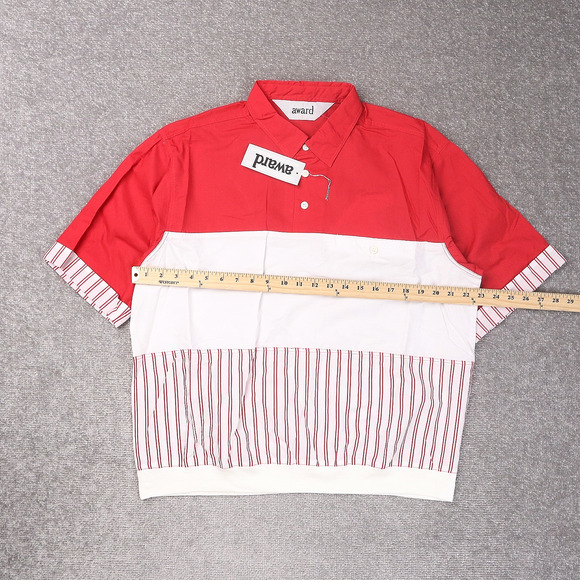 VTG 80s 90s Award Deadstock Large Red White Striped Short Sleeve Collared Shirt - Picture 4 of 9